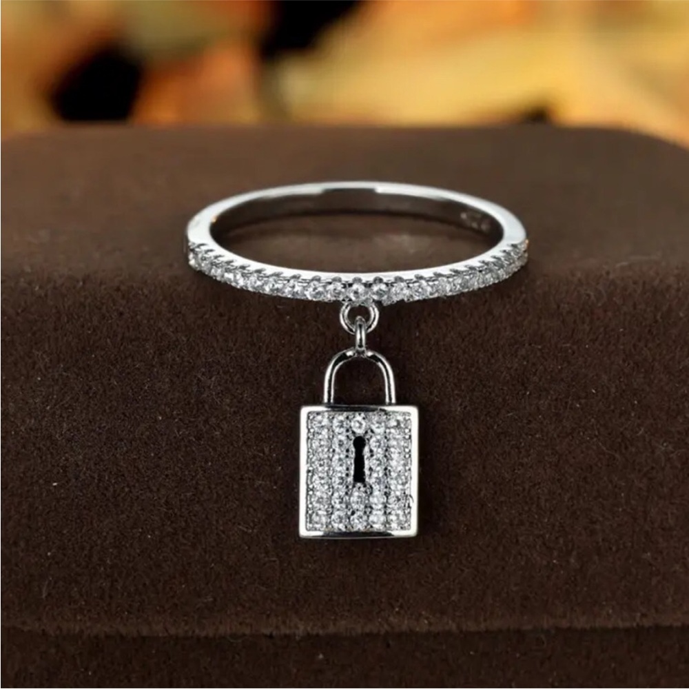 18K Gold Plated Lock Charm Pavé Ring - Silver